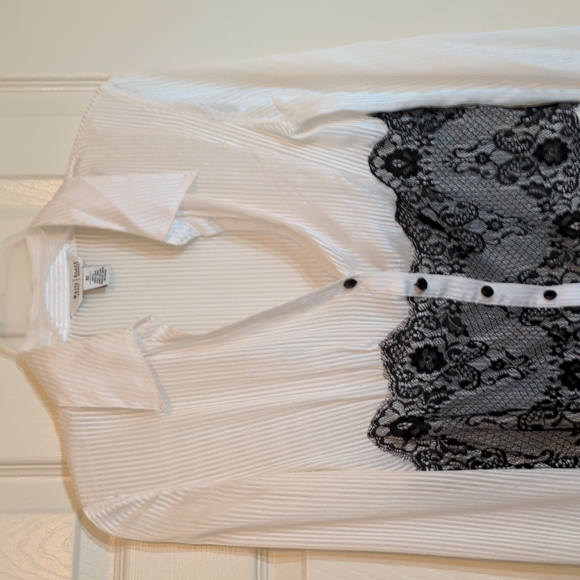 WHBM hi-low sheer long sleeve sheer stripes blouse XS black white - Picture 2 of 15